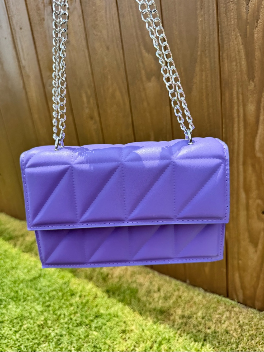 Quilted Lavender Chain Shoulder Bag - Unbranded